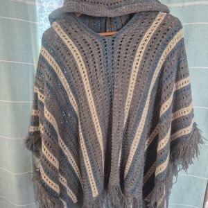 Cozy Striped Knit Poncho Sweater